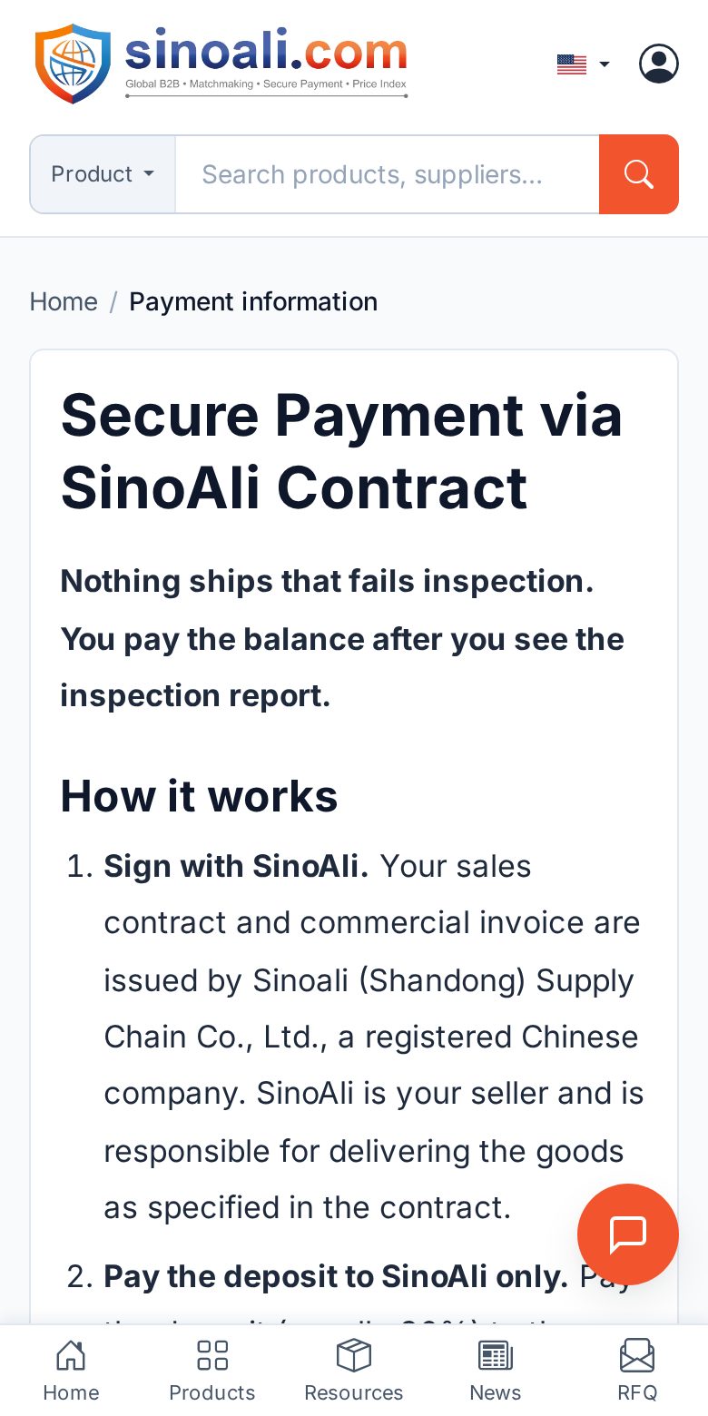 The Secure Payment via SinoAli Contract page on a phone